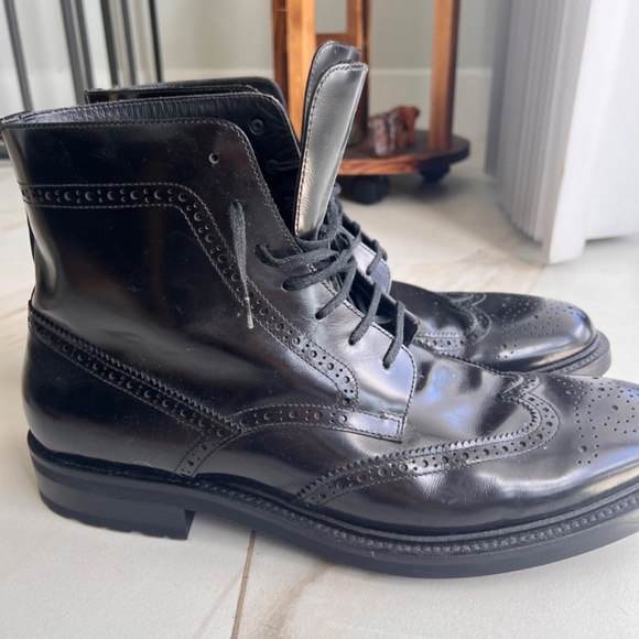 Saint Laurent Black Leather Boots Men - fits size 13 Made in Italy Size 48 - Picture 1 of 4